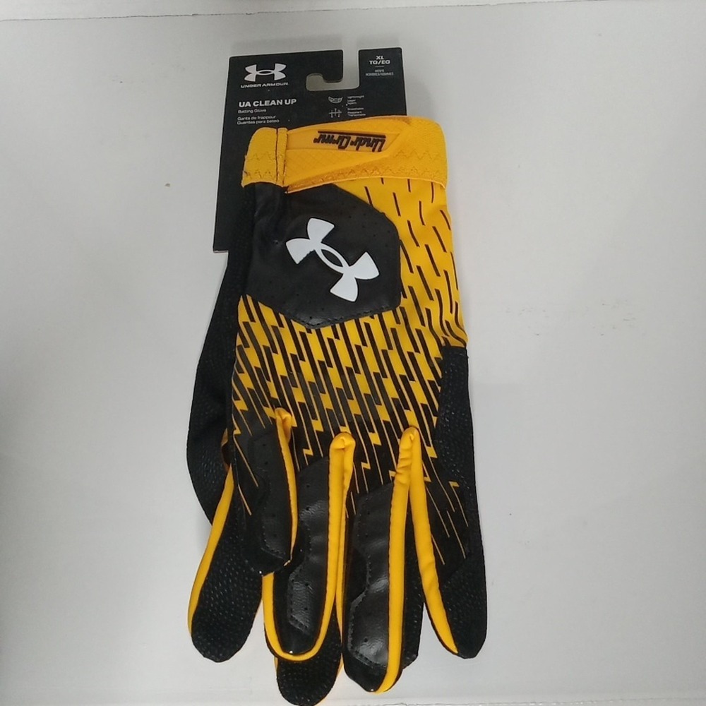 Under Armour UA Clean Up‎ Batting Gloves Men's Size XLarge XLG Black Yellow Gold